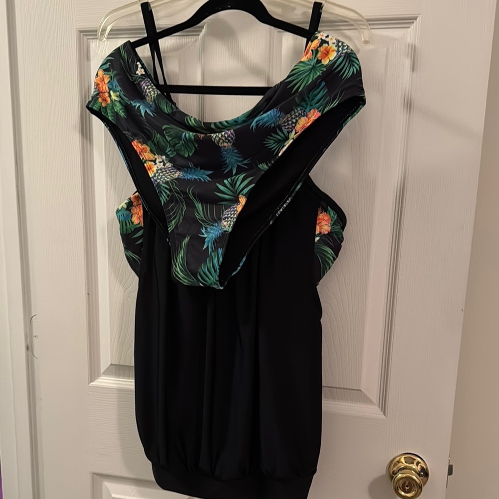 Tropical Print Black Tankini